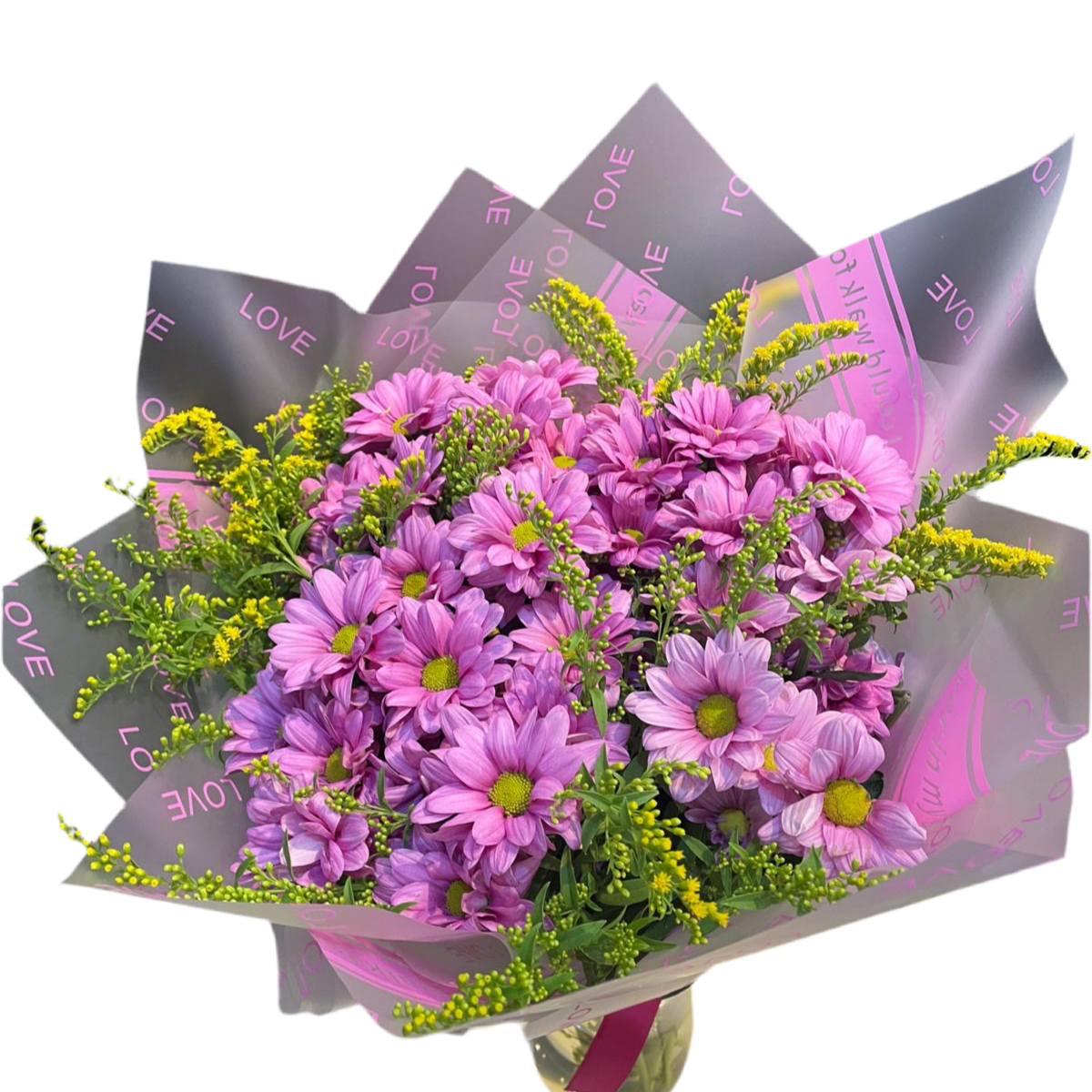 Love Baskılı Bukette Pembe Papatya