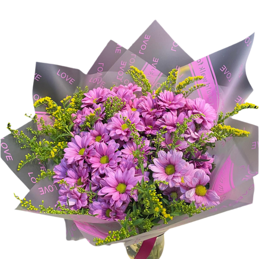 Love Baskılı Bukette Pembe Papatya