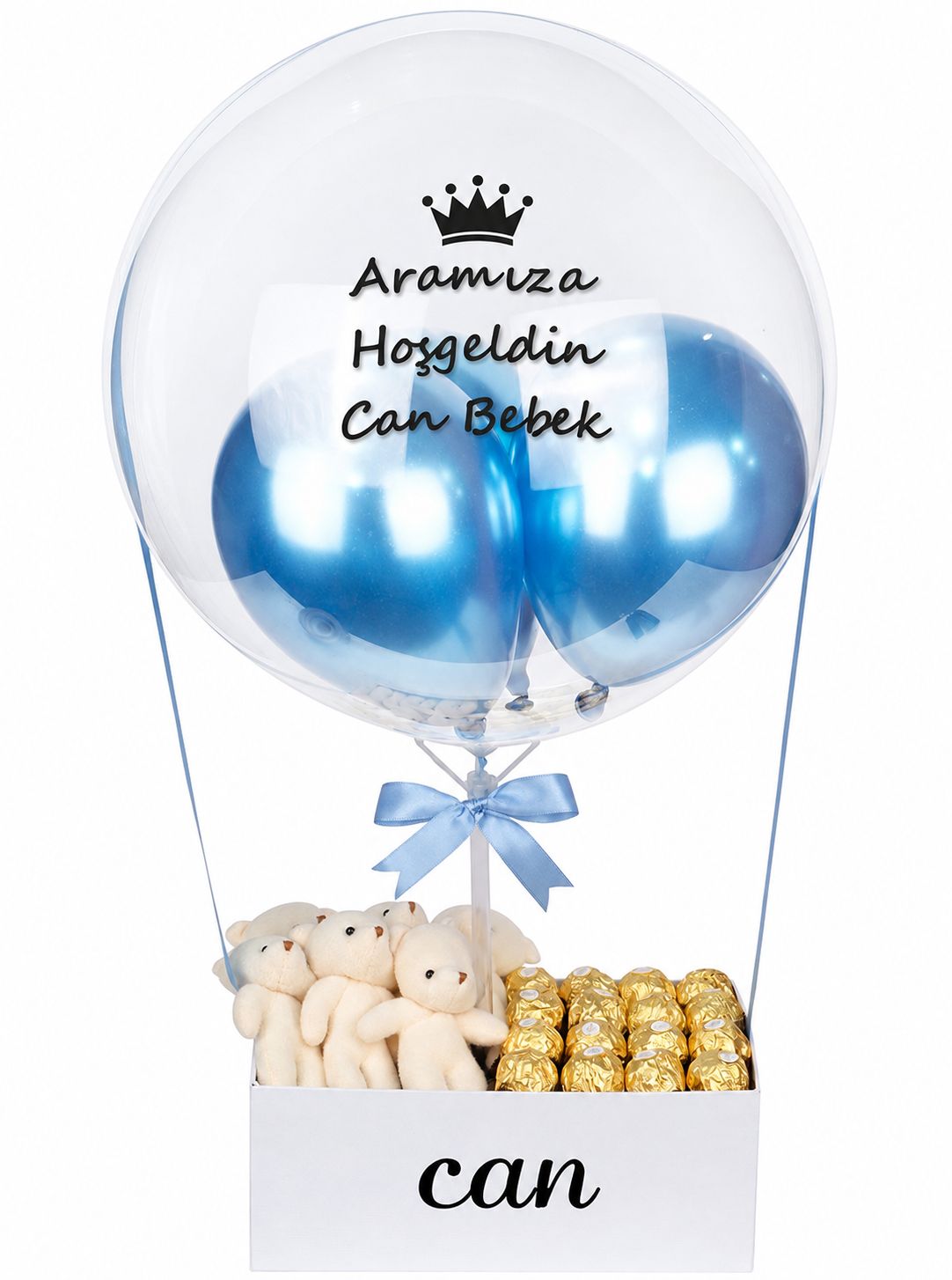 İsme Özel Peluş ve Çikolata Balon Kutusu