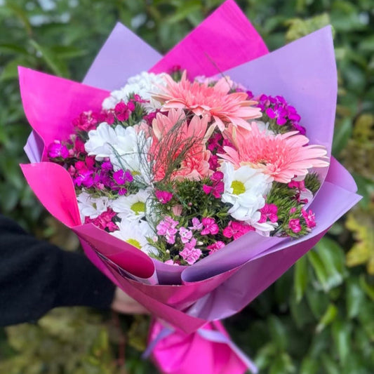 Pembe & Lila Bukette Gerbera & Papatya & Hüsnüyusuf